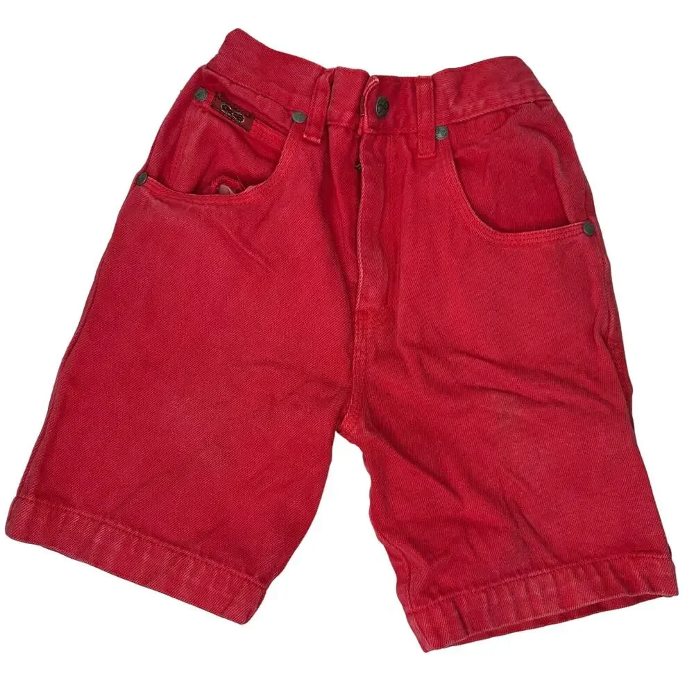 Vintage 90s Girls Shorts Size 4T Red Denim 100% Cotton